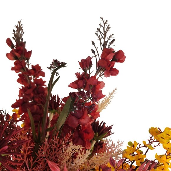 Hand Tied Artificial Flower Bouquet With Dark Reds and Yellow Wildflower mixture - Picture 4 of 13